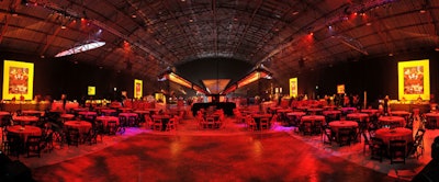 The Simpsons ' 20th anniversary and 'Treehouse of Horrors ' Halloween episode party took to the cavernous Barker Hangar.