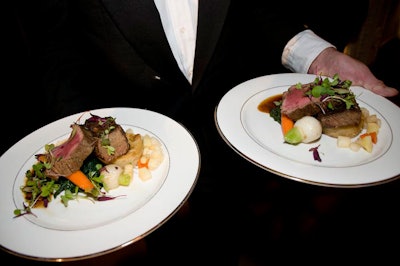 The evening's entree was pepper-crusted beef tenderloin and sherry-braised short ribs.