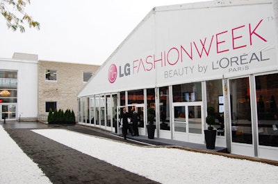 A long black carpet lies at the entrance to the LG Fashion Week venue on King West.