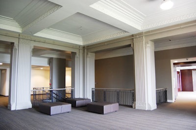 Cornice moldings along the ceiling in the Heritage Lobby have wheels with wings to symbolize the 1920s automotive industry.