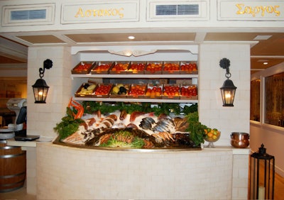 In the main dining room, chefs display more than 15 varieties of seafood each day.