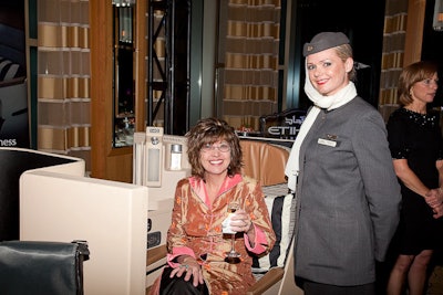 Etihad flight attendants were on hand to explain the features of what the company refers to as 'Diamond First' and 'Pearl Business' class seats.