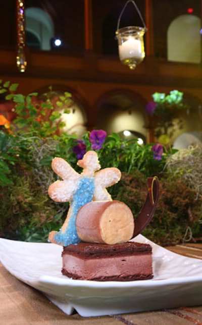 A fairy-shaped sugar cookie placed alongside salted caramel ice cream and chocolate sorbet tied dessert back to the theme.