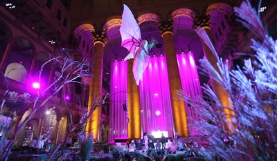 Purple and gold lighting in the dining room helped to create an otherworldly glow.