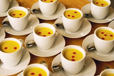 Chilled corn soup with smoked paprika oil