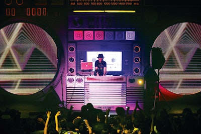 DJs including A-Trak performed in a giant boom box designed by Moment Factory and constructed by All Access Staging & Productions during the Bacardi B-Live music tour this summer.