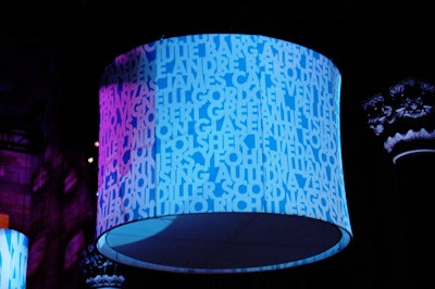 The names of previous National Design Award winners decorated each of the oversize lampshades.
