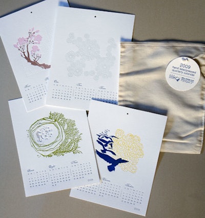 Lilikoi Design creates letterpress work, including calendar pages like these that underscore the company's organic sensibility.