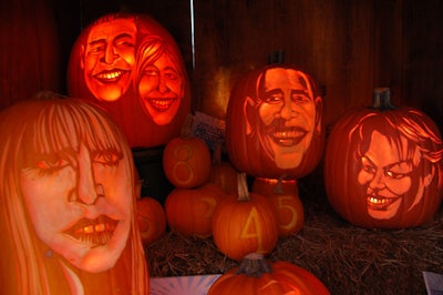 Professional pumpkin carver High McMahon made a bid for the adults' attention with pumpkins carved to resemble all kinds of media fixtures, from Jon and Kate Gosselin to Barack and Michelle Obama.