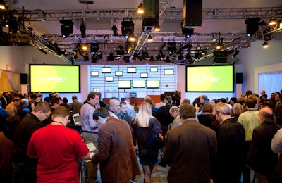 Simple, but focused explicitly on technology, the stage held 12 monitors for the demonstrations. Two 14-foot screens on either side allowed for better visibility.