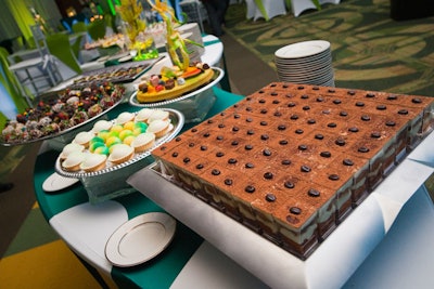 The university's chef, from Aramark, created desserts using school colors of yellow and green.