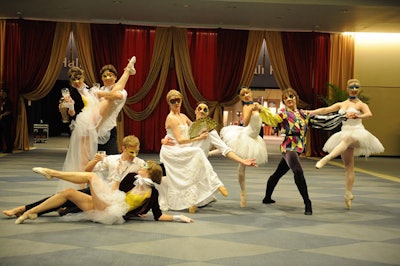 Dancers performed in the foyer outside the reception area.