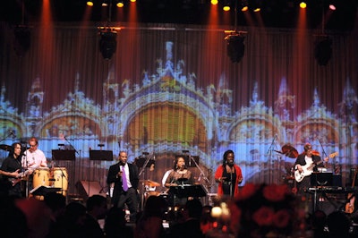 Organizers projected an image of St. Mark's Basilica onto a curtain on the stage.