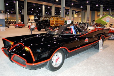 The Cars of Dreams Museum in North Palm Beach loaned the original Batmobile and Batcycle from the 1966 Batman TV series to the trade show's Memory Lane exhibit area.