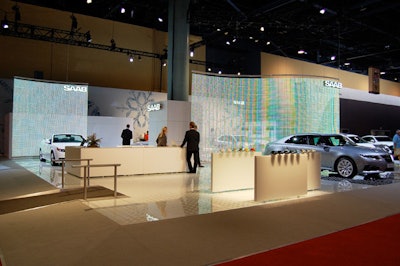 German-based audiovisual company Creative Technology provided the transparent uplit projection wall for Saab's exhibit.