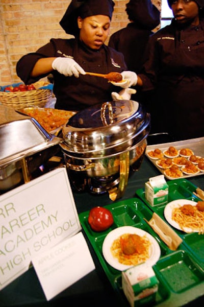 Student chefs doled out sample-size portions of the healthy school lunch recipes they had spent two months developing.