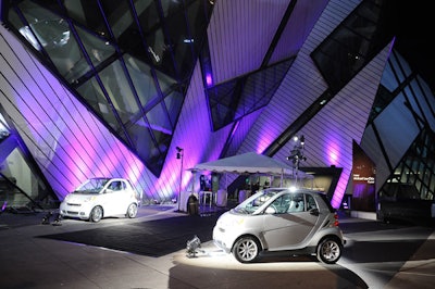 Mercedes-Benz Canada provided Smart Cars for a display outside the museum's Bloor Street entrance.