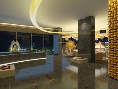 The front desk sits in the 23rd-floor Sky Lobby.