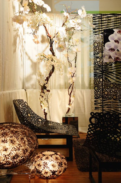 Floral designer Emilio Robba created a living room space called the Orchid Lounge filled with silk versions of the flowers.