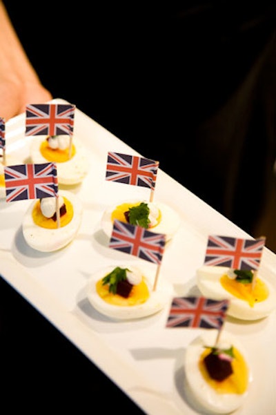 The Union Jack was emblazoned on much of the evening's decor, even the deviled eggs.