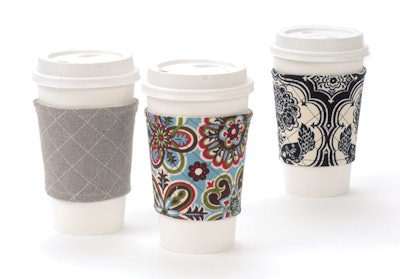 A Coffee Break Upgrade: Kwilty quilted cup sleeves, $15 each.