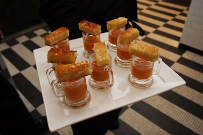 Food for Thought's passed appetizers included miniature mugs of roasted tomato soup served with grilled Vermont cheddar sandwiches made with truffle butter.