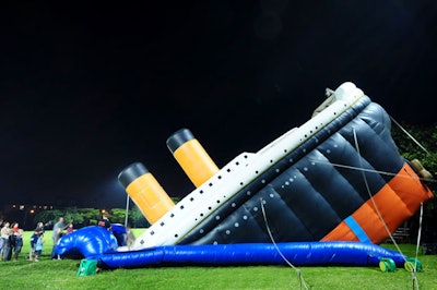 The 'Giants in the City ' exhibit included a 30-foot inflatable Titanic slide for kids to play on.