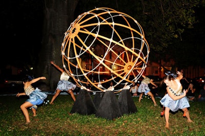 Artist Christy Gast displayed her sculpture 'The Earth We Inhabit ' as part of the Bass Museum of Art's Night Shift exhibition in Collins Park, just outside of the museum.