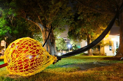 Artist Robert Chambers created an installation titled 'Giant Slingshot/Museum Under Seige ' between two trees in Collins Park as part of the 'Night Shift ' exhibition.