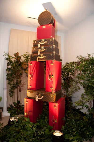 An architectural display of trunks towered over guests.