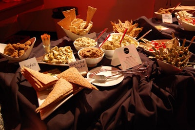 A food station catered by Mangiacake Panini Shoppe included a selection of tapas dishes.