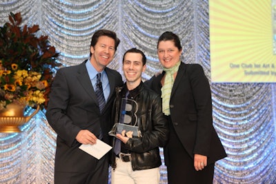 One Club for Art & Copy's 'The One Show Awards' won the Event Style Award for Best Entertainment Program/Concept. Pictured are Event Style Awards M.C. Scott Bloom (left) with Michael Scarna, producer, and Leane Romeo, president of Overland Entertainment.