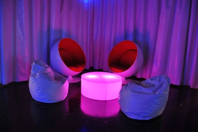 3B Productions used beanbags and circular chairs to create seating alcoves on the first floor of the venue.