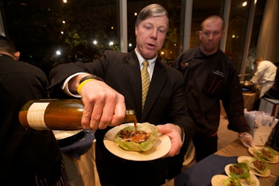 P.F. Chang's food station offered chicken lettuce wraps and edamame dumplings.