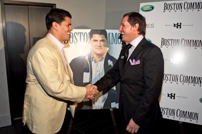 Retired New England Patriot and Boston Common cover boy Tedy Bruschi greeted publisher Glen Kelley by the step and repeat.