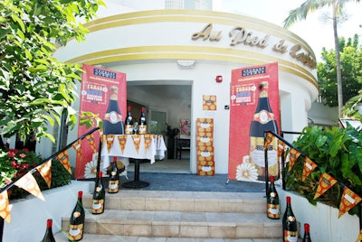 Georges Duboeuf signage and Beaujolais Nouveau wine bottles decorated the outside of the restaurant.