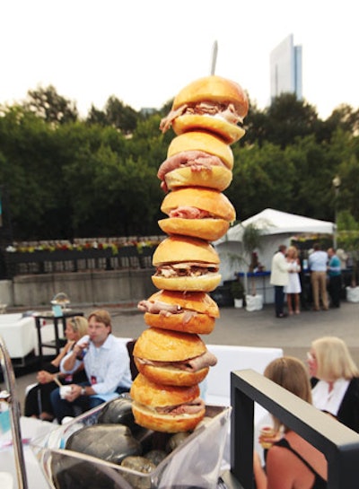 Limelight Catering served roast beef sandwiches on Brazilian-style rotisserie skewers at Galapalooza, the Chicago-based Parkways Foundation's fund-raiser held the night before Lollapalooza.