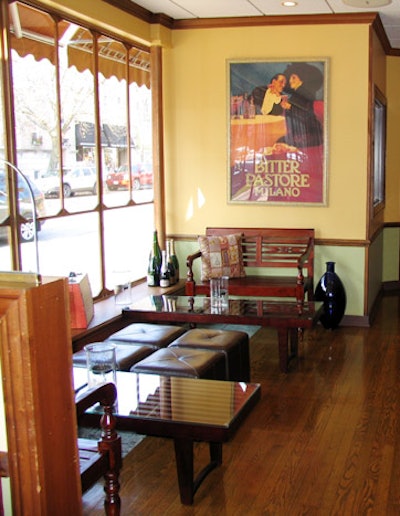 Decorated with French posters and champagne bottles, the bistro's lounge looks out onto Prairie Avenue.