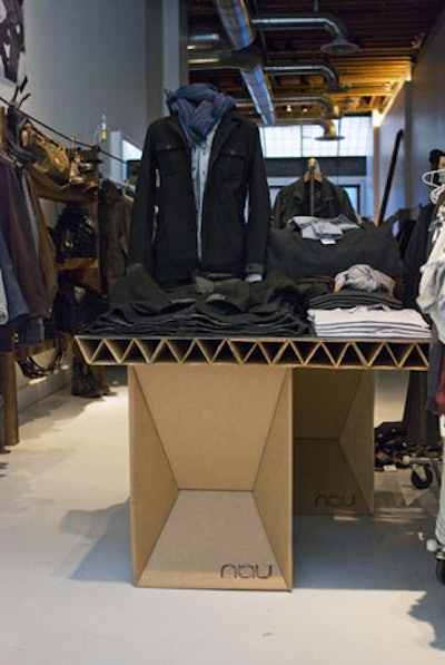 Cardboard used in the tables for product and downstairs seating areas was largely sourced from local bike shops.