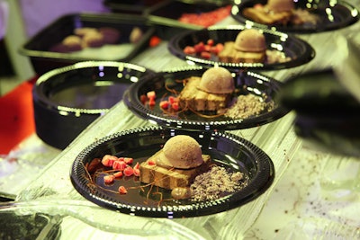 The University Club of Chicago offered Mexican spiced chocolate cake, which included chili-laced chocolate mousse, chocolate pudding, devil's food cake crumbs, hot chocolate powder, and chocolate-raspberry gelato.