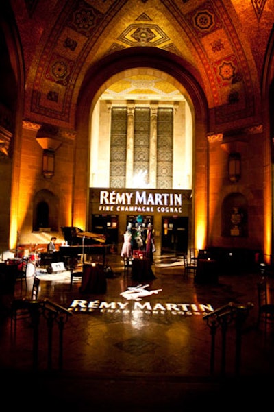 The Rémy Martin logo lit a lounge area in the rotunda.