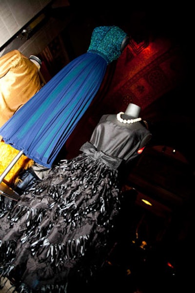 A fashion display in the Rémy Martin lounge included designs from Thien Le, Bustle, Nada, and Wayne Clark.