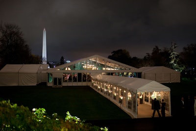 Wanting to invite more than 300 guests to the dinner, the White House opted to hold it in a tent on the property's South Lawn.