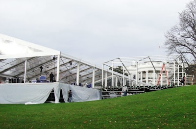 U.S. Event Structures began erecting the 82- by 164-foot tent on the sloping South Lawn six days before the state dinner.