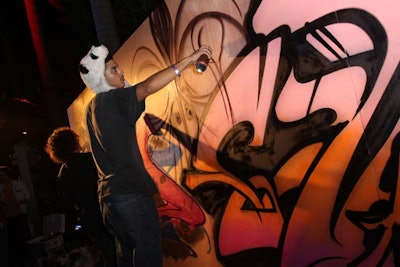 Nearly 1,200 people attended Blue Print for Space by Primary Flight's opening night after-party last night at the Shore Club, where artist Cruz created a graffiti mural on a 30-foot wall set up poolside.