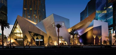 Studio Daniel Libeskind designed the dramatic exterior of Crystals, which contains several dining and entertainment options.