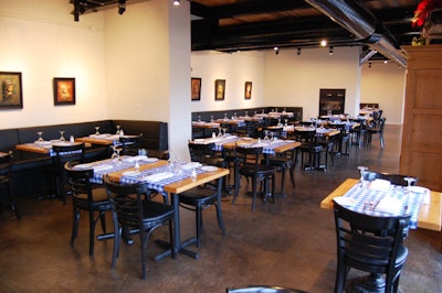 Two double-sided fireplaces in the dining room divide the space into three areas.