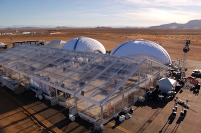 A giant clear tent from Town & Country housed the press conference to announce Virgin Galactic's new SpaceShipTwo.