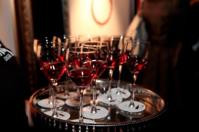 Glasses had round labels that identified Côtes du Rhône wines.