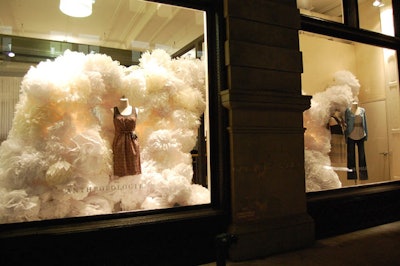 Anthropologie's Rockefeller Plaza flagship chose a snow theme, depicting storms with different white recyclables in each of its windows.